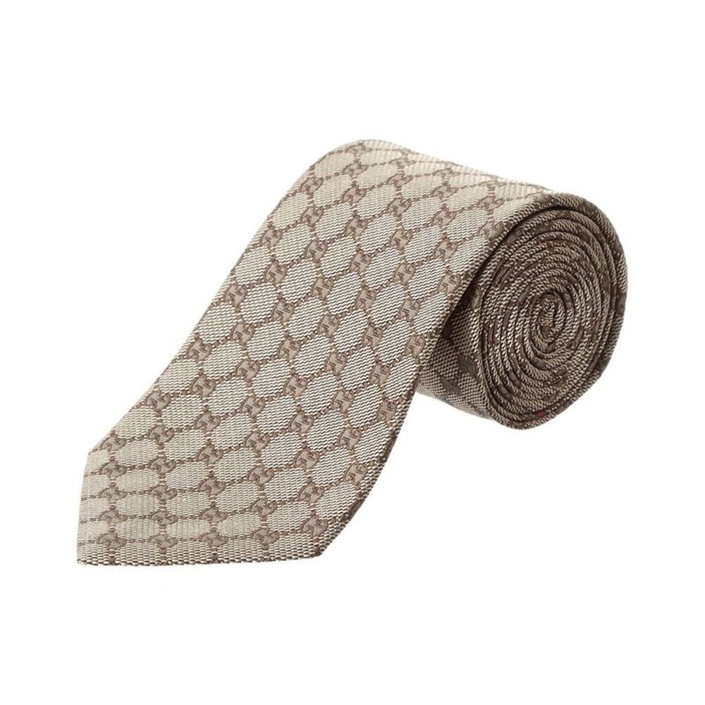 Gucci Beige & Brown Gg Silk Tie, Beige
